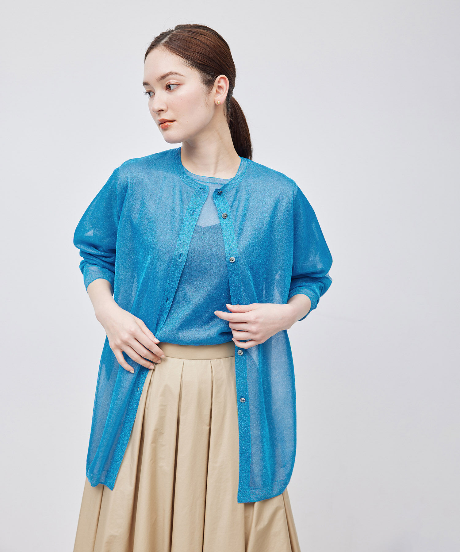 ROPE「【洗える】ラメシアーミドル丈カーディガン【アンサンブル対応】」|カーディガン|