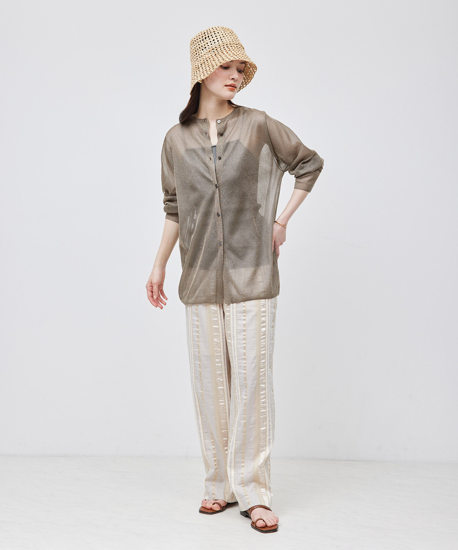 ROPE「【洗える】ラメシアーミドル丈カーディガン【アンサンブル対応】」|カーディガン|