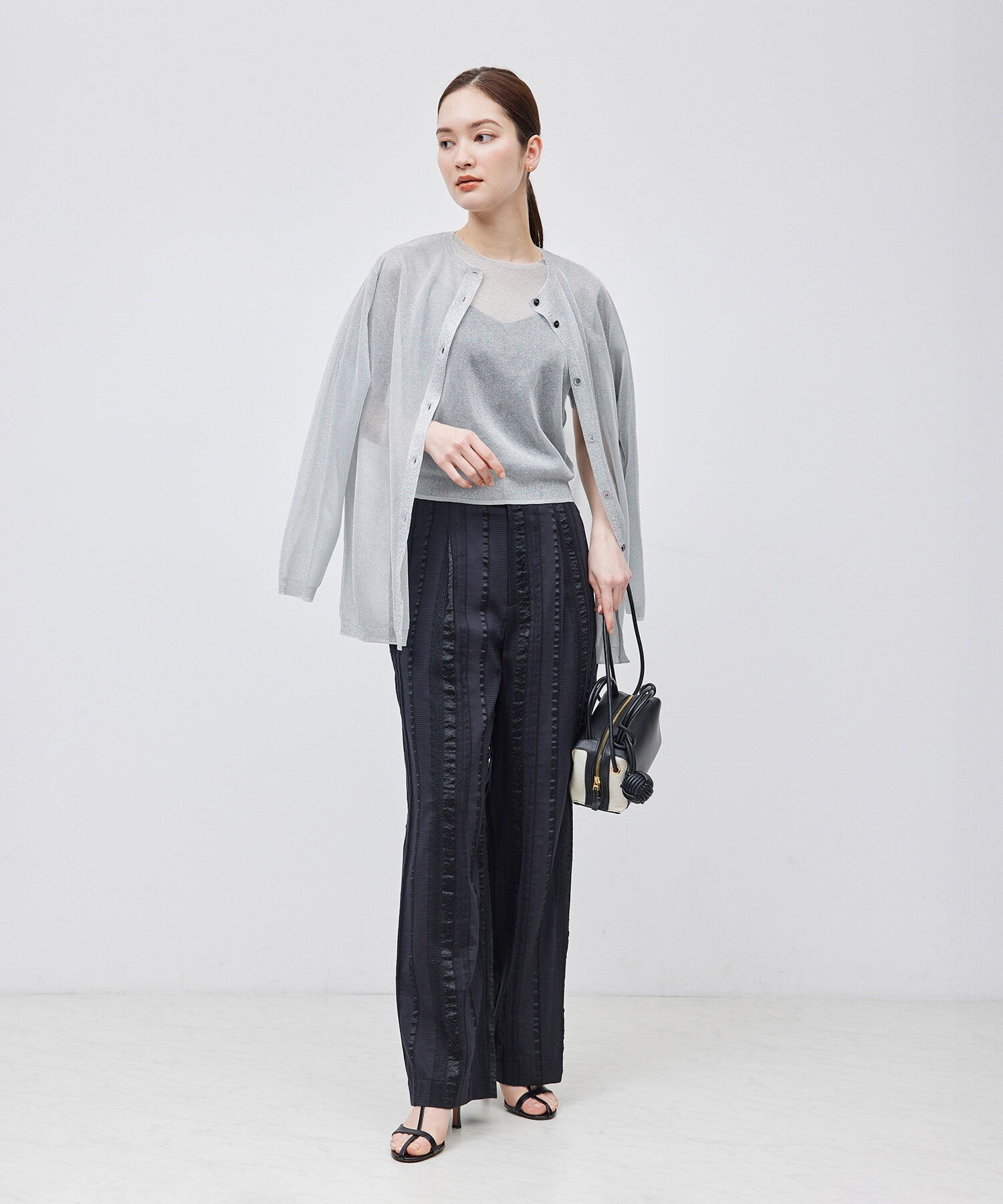 ROPE「【洗える】ラメシアーミドル丈カーディガン【アンサンブル対応】」|カーディガン|