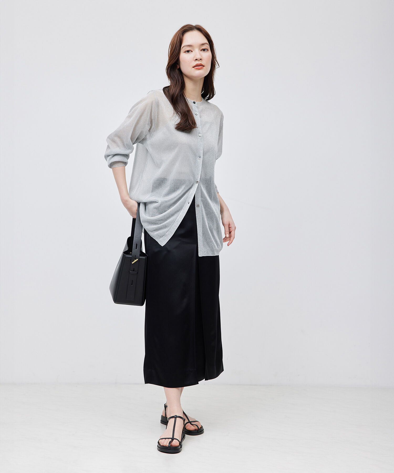 ROPE「【洗える】ラメシアーミドル丈カーディガン【アンサンブル対応】」|カーディガン|