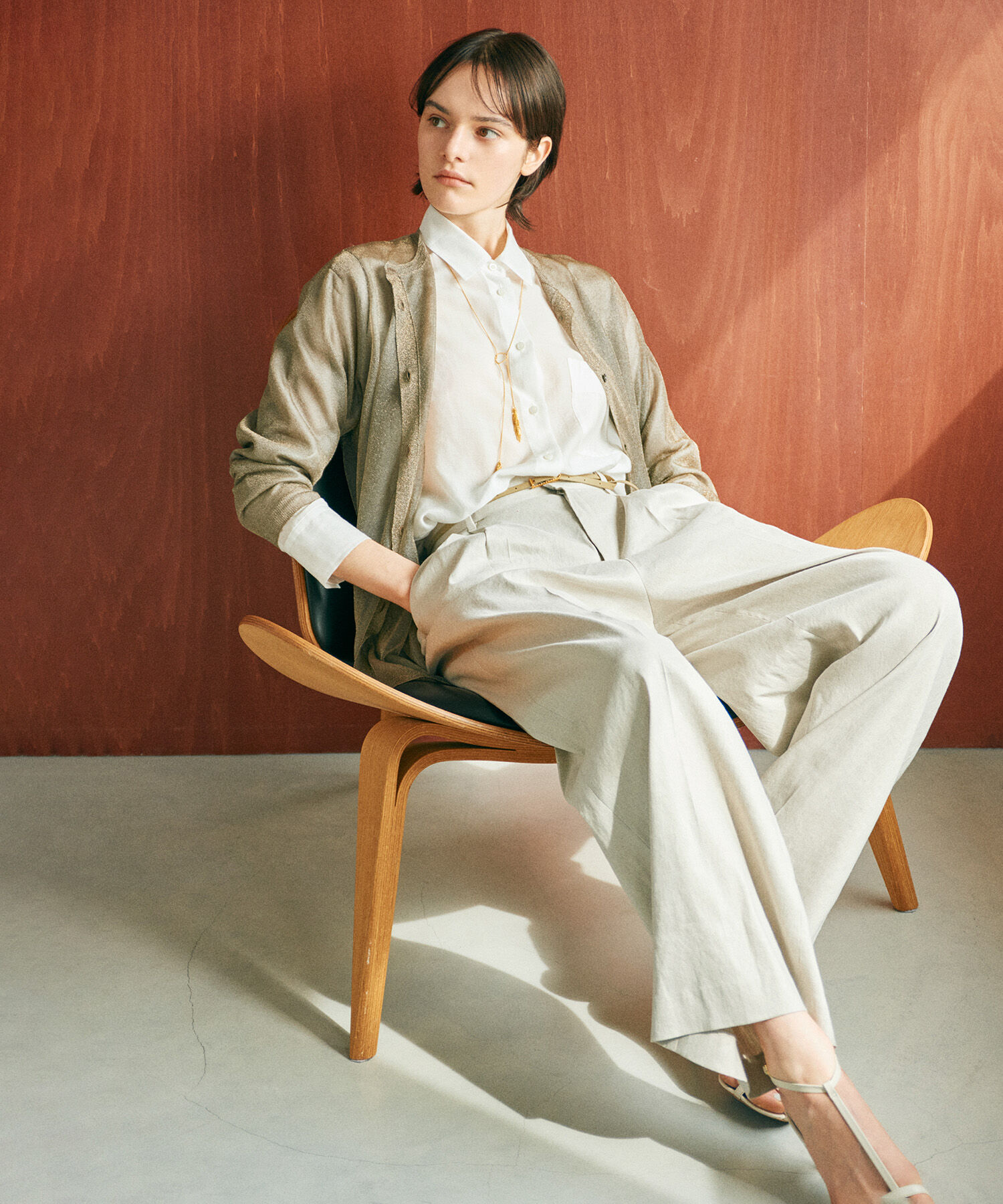 ROPE「【洗える】ラメシアーミドル丈カーディガン【アンサンブル対応】」|カーディガン|