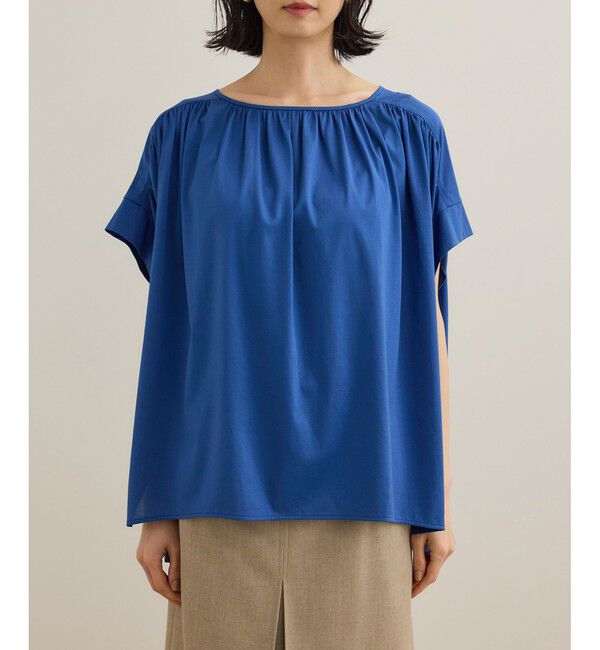 ROPE「【洗える】クリア天竺ギャザー半袖プルオーバー/お仕事服」|Tシャツ・カットソー|