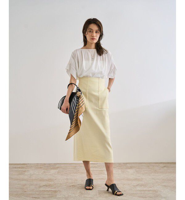 ROPE「【洗える】クリア天竺ギャザー半袖プルオーバー/お仕事服」|Tシャツ・カットソー|