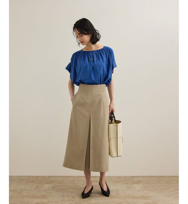 ROPE「【洗える】クリア天竺ギャザー半袖プルオーバー/お仕事服」|Tシャツ・カットソー|