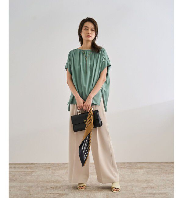 ROPE「【洗える】クリア天竺ギャザー半袖プルオーバー/お仕事服」|Tシャツ・カットソー|