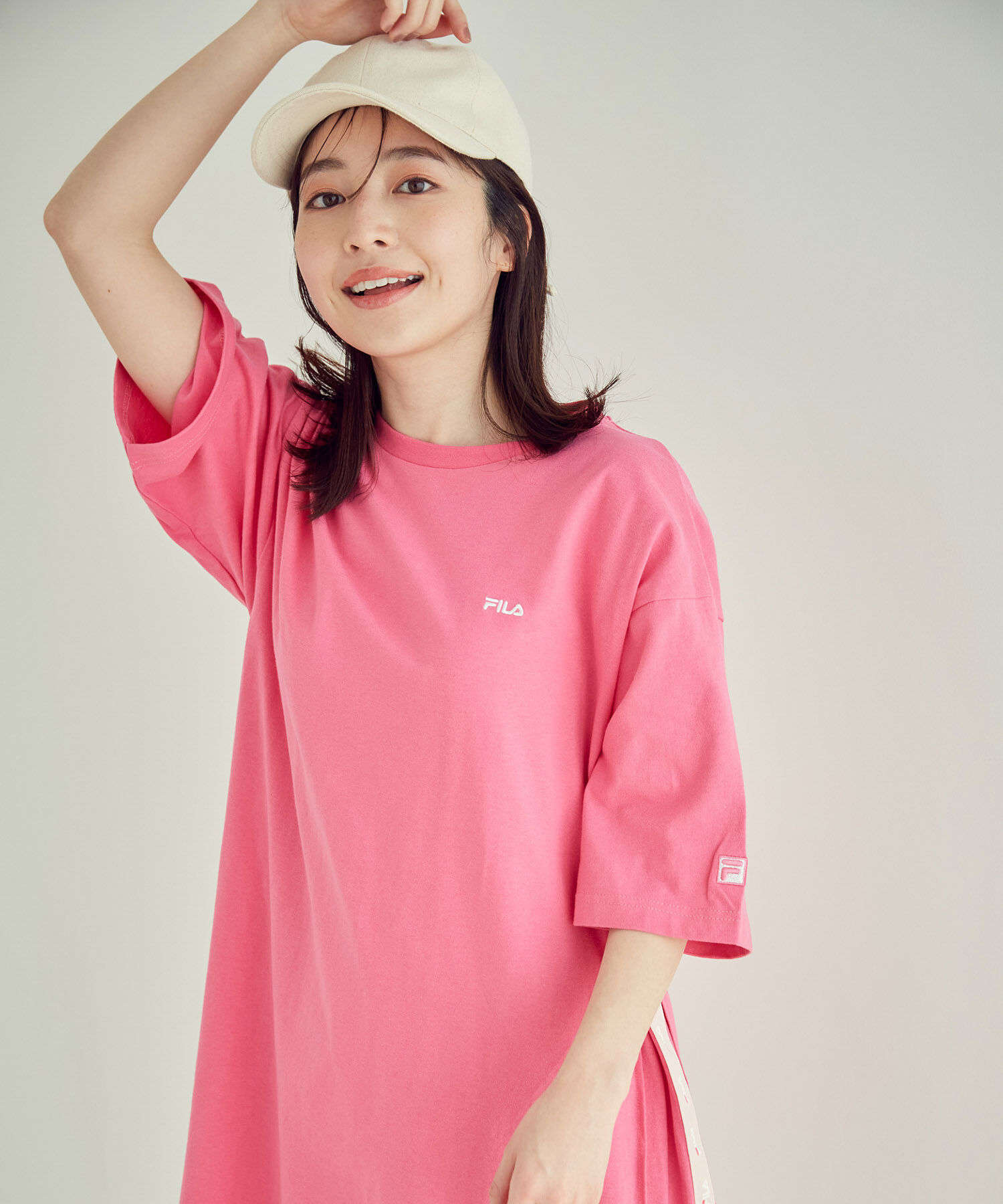 VIS「【FILA別注】アシンメトリーミニ丈ワンピース」|ワンピース|ローズピンク(64)