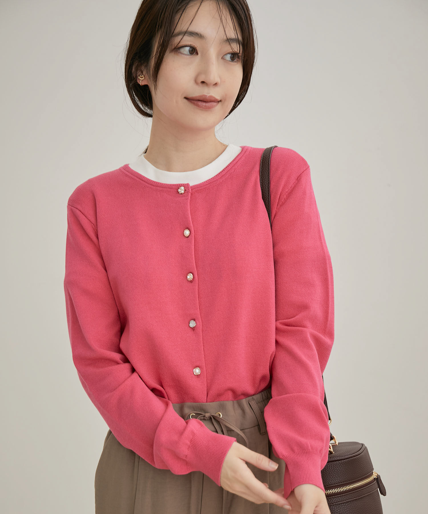 VIS「【UVケア】【BIO LIFE】色々釦クルーカーディガン」|カーディガン|ピンク(63)