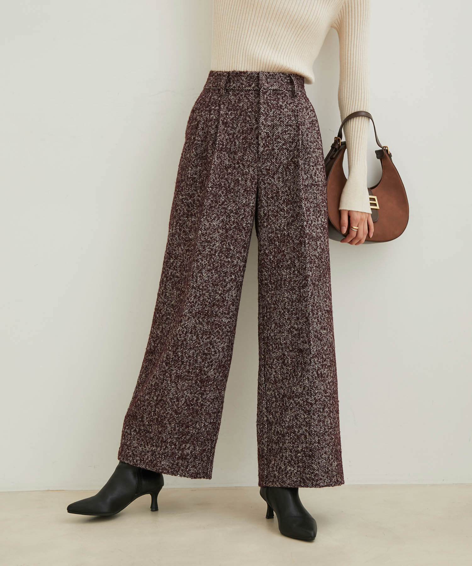 VIS「【洗える】ツイードワイドパンツ」|スラックス|