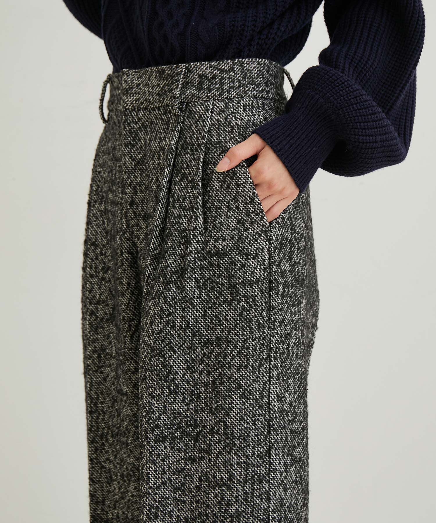 VIS「【洗える】ツイードワイドパンツ」|スラックス|