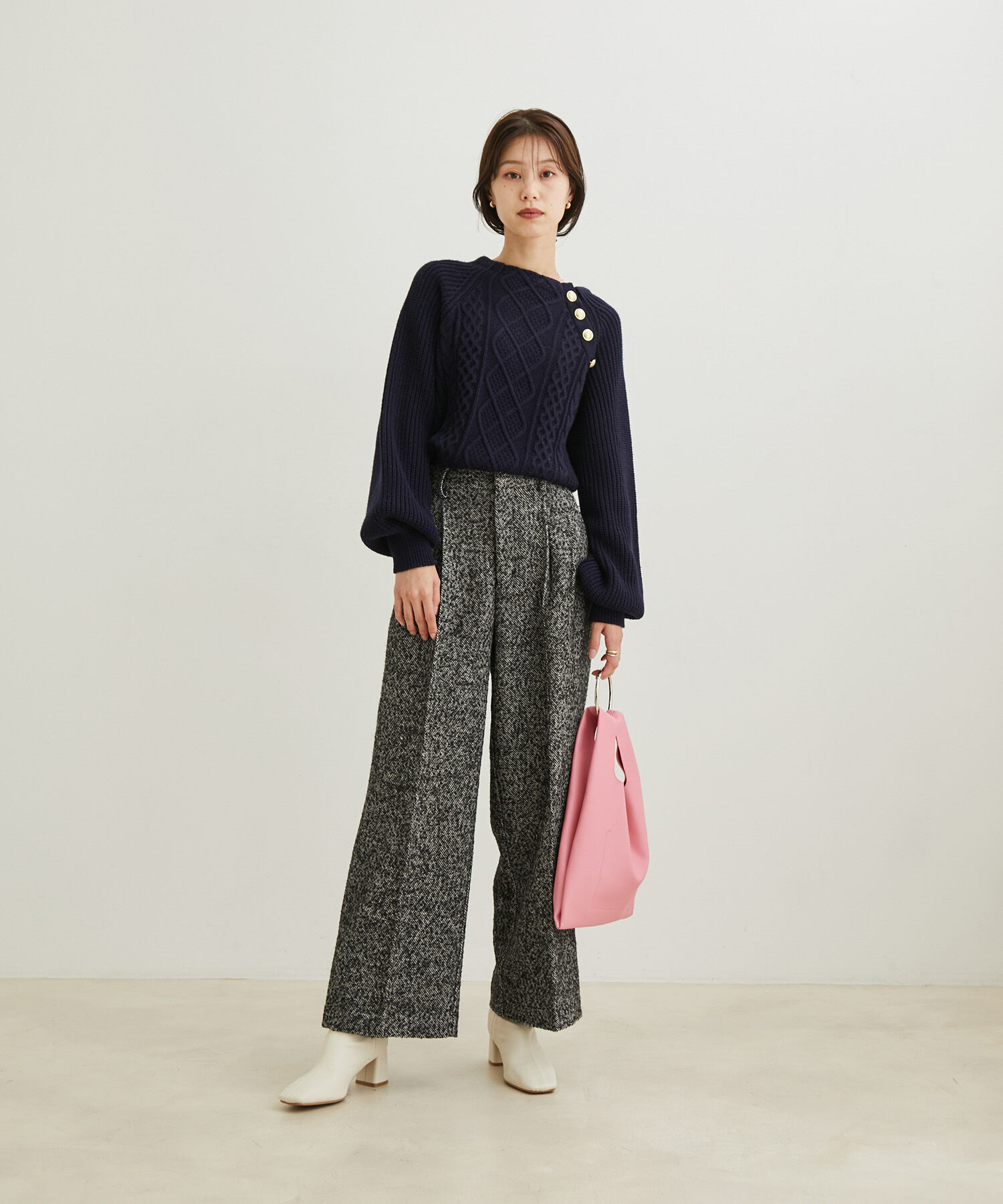 VIS「【洗える】ツイードワイドパンツ」|スラックス|