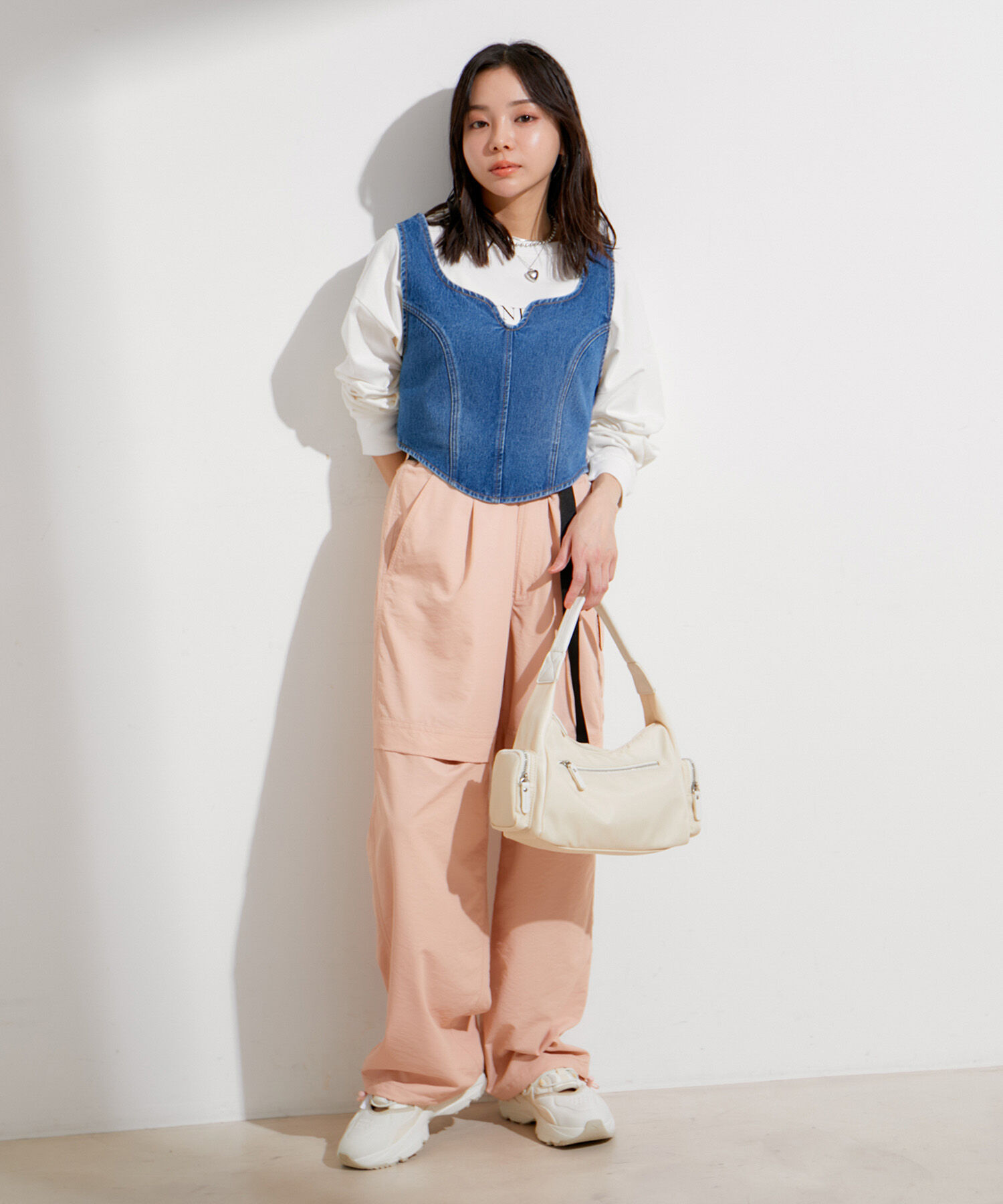 VIS「【セットアップ対応】切替ラインデニムビスチェ【洗える】」|ベスト・ジレ|