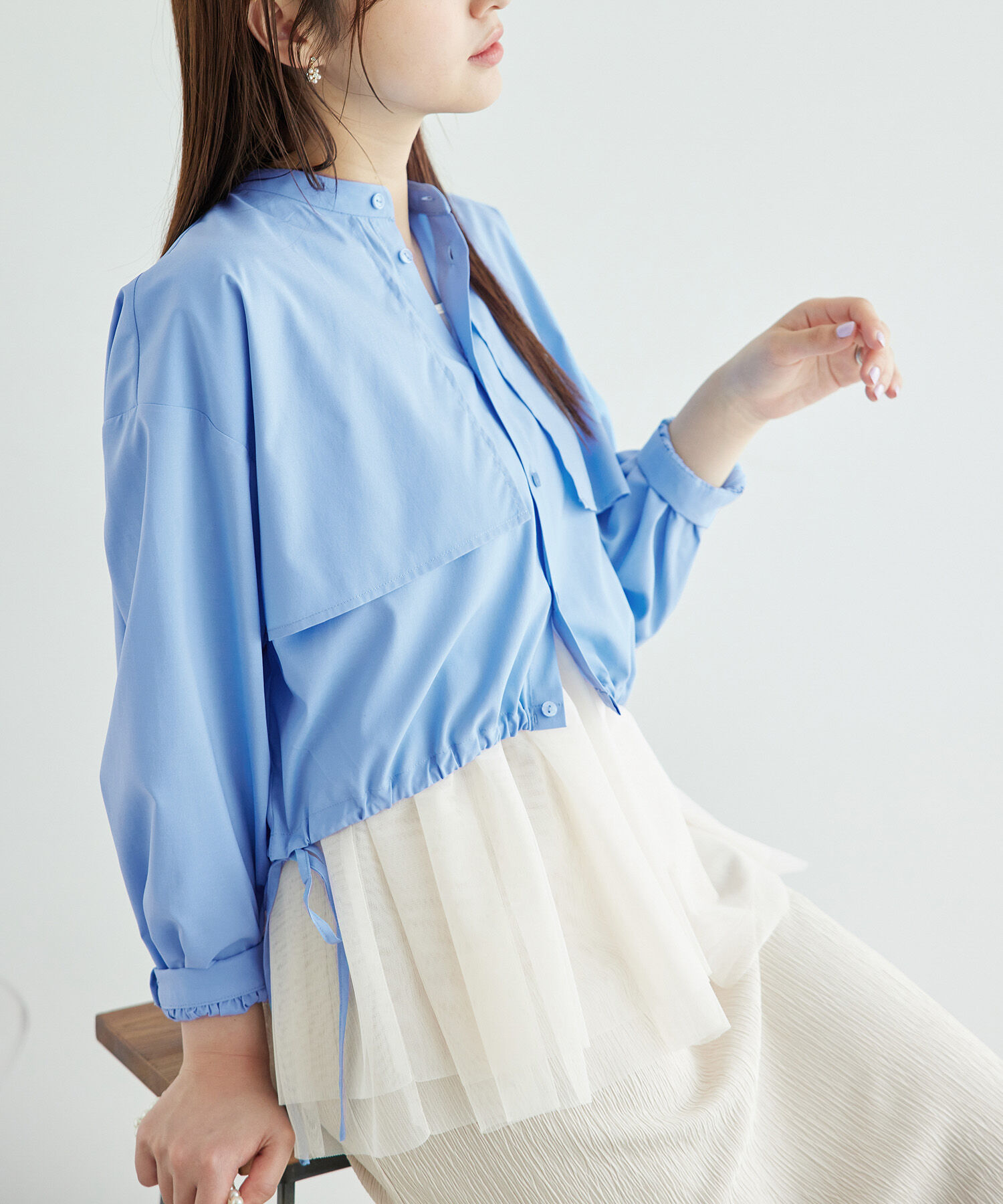 Rope&rsquo;Picnic「ヨークドロストクロップドシャツ」|シャツ・ブラウス|ブルー(44)