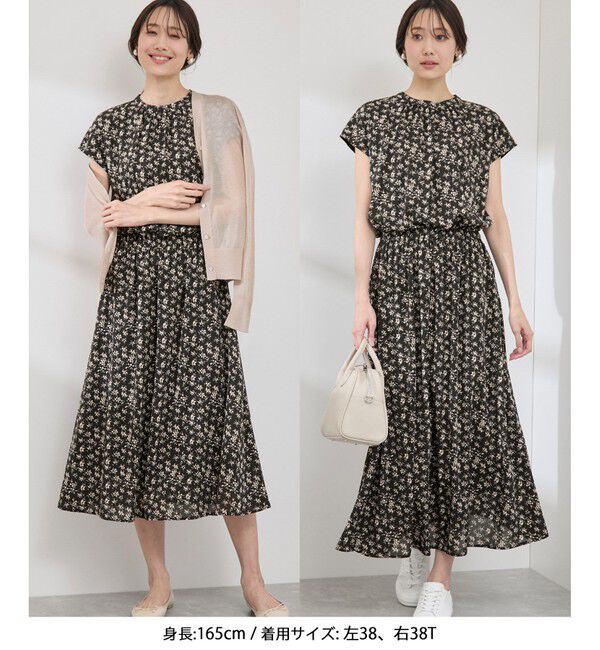 Rope&rsquo;Picnic「【WEB限定サイズ】着丈が選べるアソート総柄ワンピース」|ワンピース|ブラック系(02)