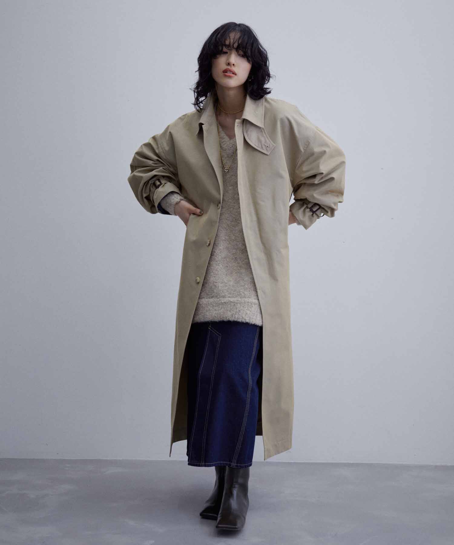 ADAM ET ROPE'「【WEB限定】玉虫色 ボリュームスリーブ バルマカーン ロング ステンカラーコート / ユニセックス」|ステンカラーコート|