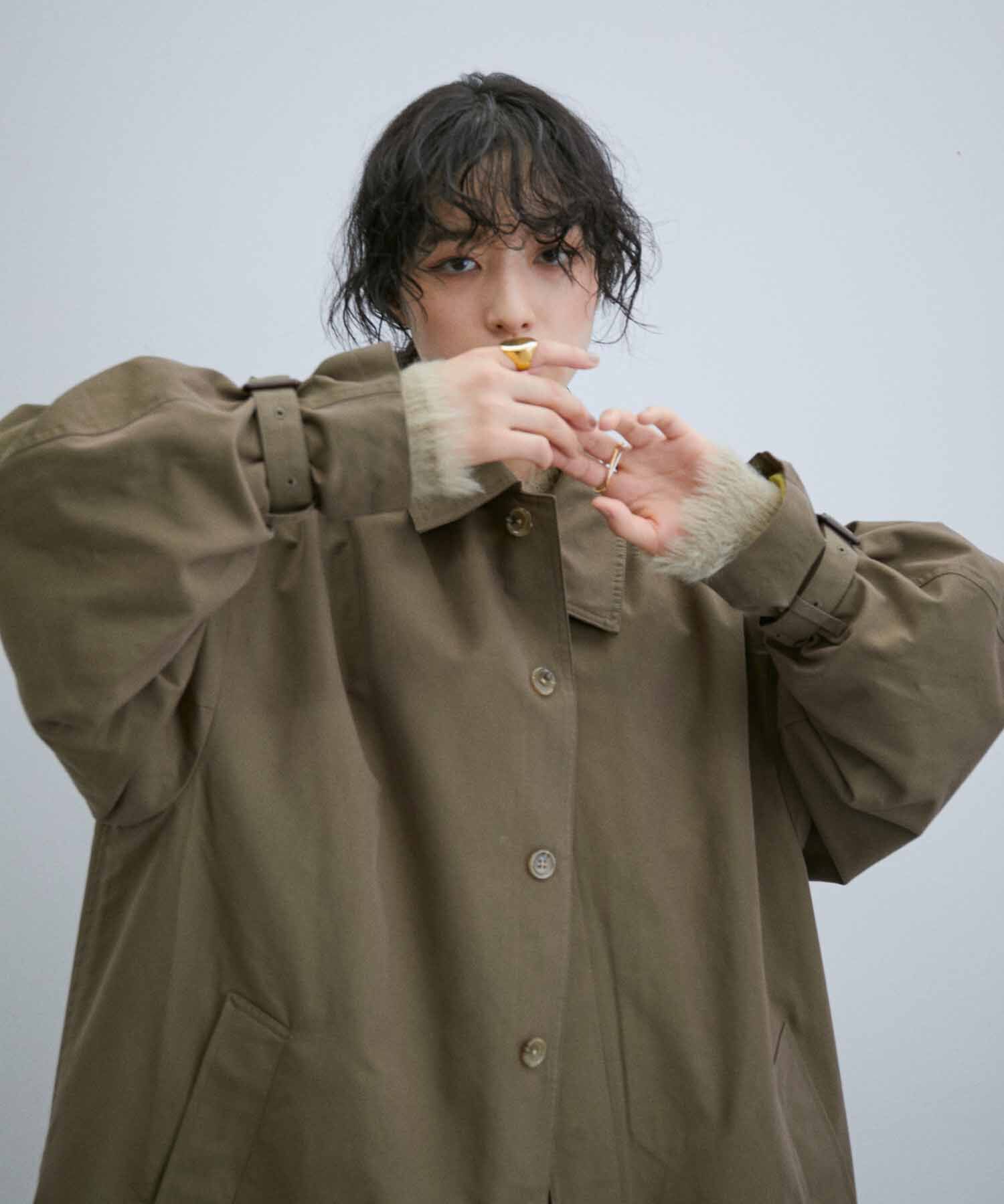 ADAM ET ROPE'「【WEB限定】玉虫色 ボリュームスリーブ バルマカーン ロング ステンカラーコート / ユニセックス」|ステンカラーコート|