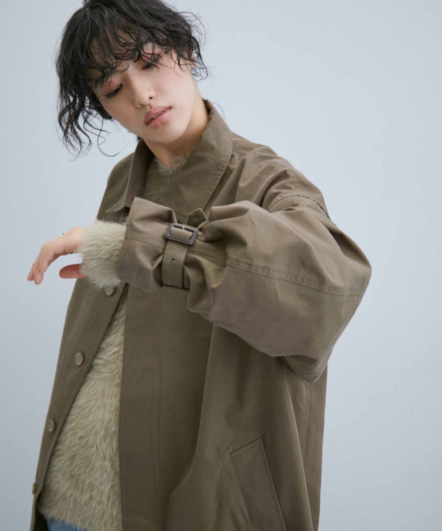 ADAM ET ROPE'「【WEB限定】玉虫色 ボリュームスリーブ バルマカーン ロング ステンカラーコート / ユニセックス」|ステンカラーコート|