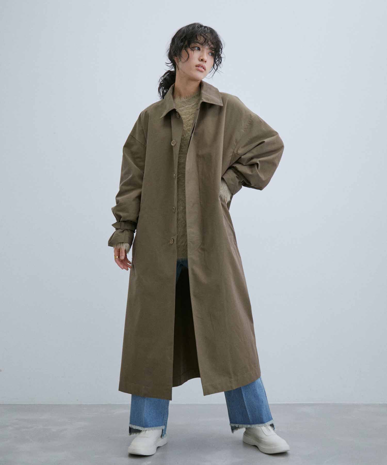 ADAM ET ROPE'「【WEB限定】玉虫色 ボリュームスリーブ バルマカーン ロング ステンカラーコート / ユニセックス」|ステンカラーコート|