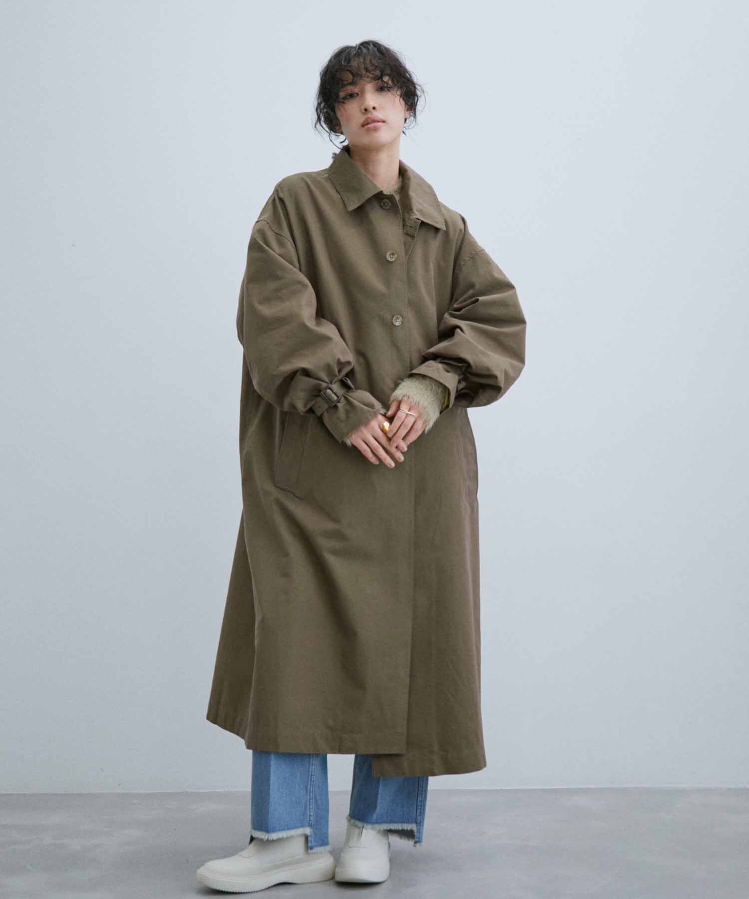 ADAM ET ROPE'「【WEB限定】玉虫色 ボリュームスリーブ バルマカーン ロング ステンカラーコート / ユニセックス」|ステンカラーコート|