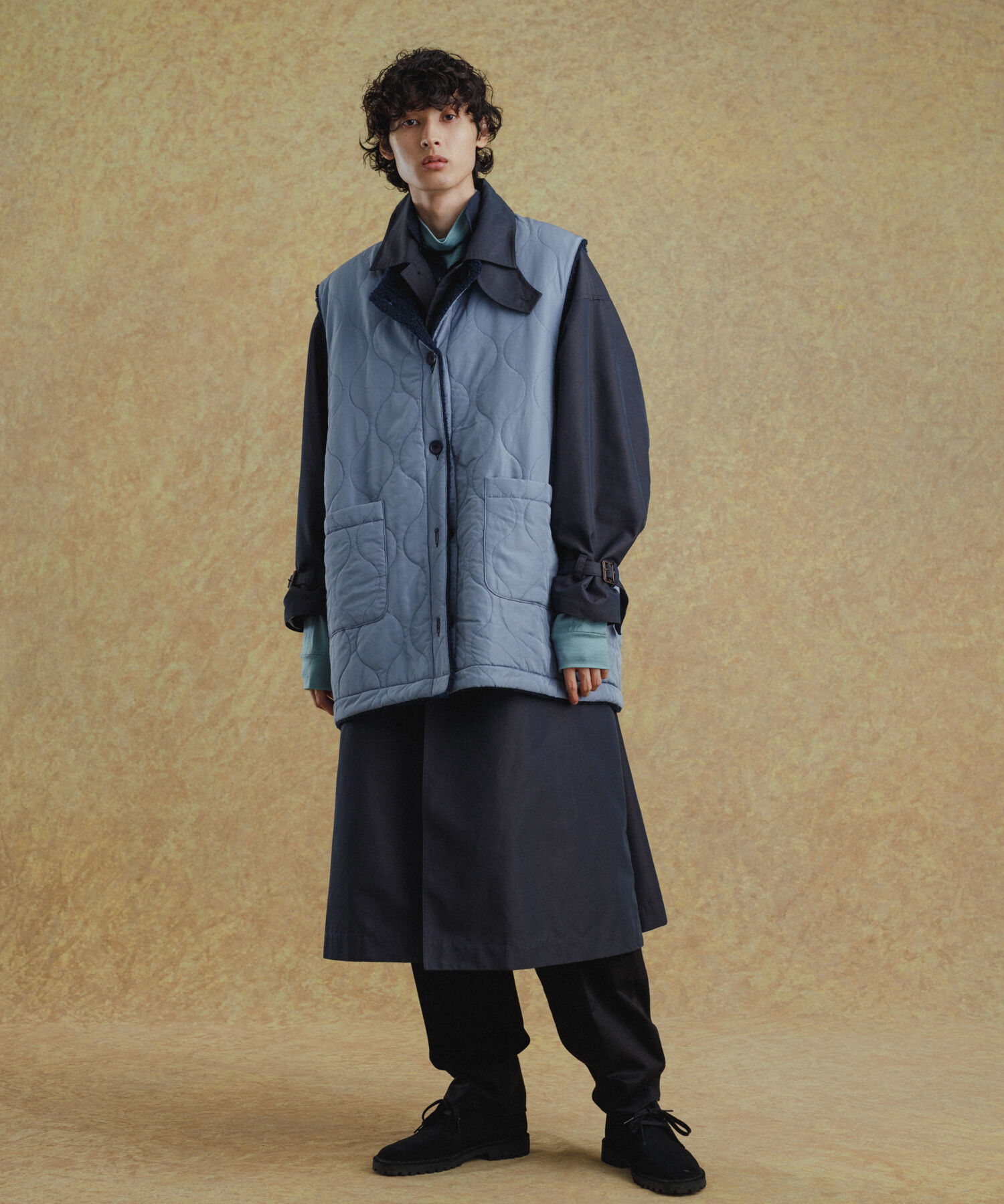 ADAM ET ROPE'「【WEB限定】玉虫色 ボリュームスリーブ バルマカーン ロング ステンカラーコート / ユニセックス」|ステンカラーコート|