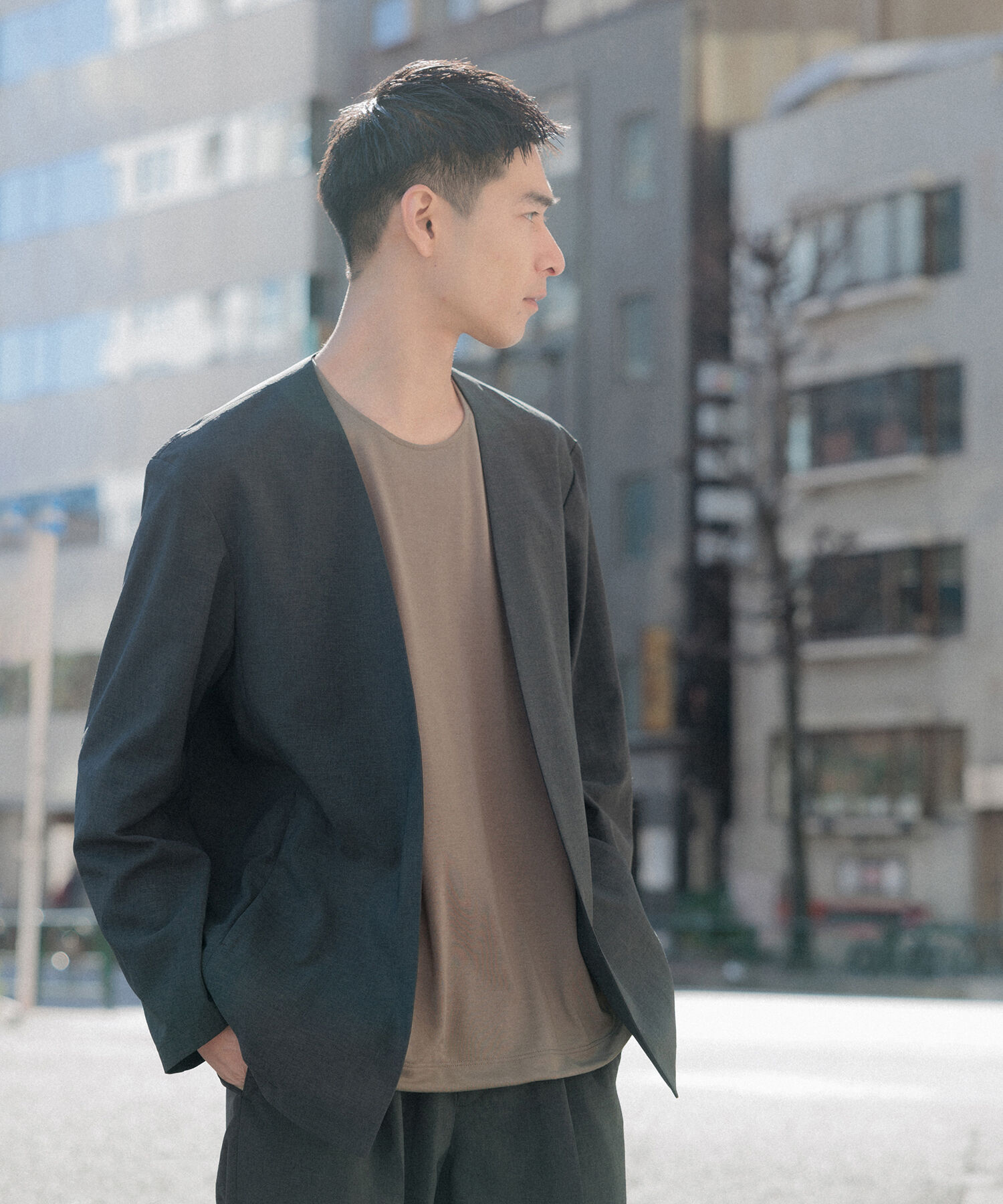 ADAM ET ROPE'「2点セット【RIRANCHA / リランチェ】セットアップ / ノーカラージャケット＆イージーパンツ / イージーケア」|スーツ|