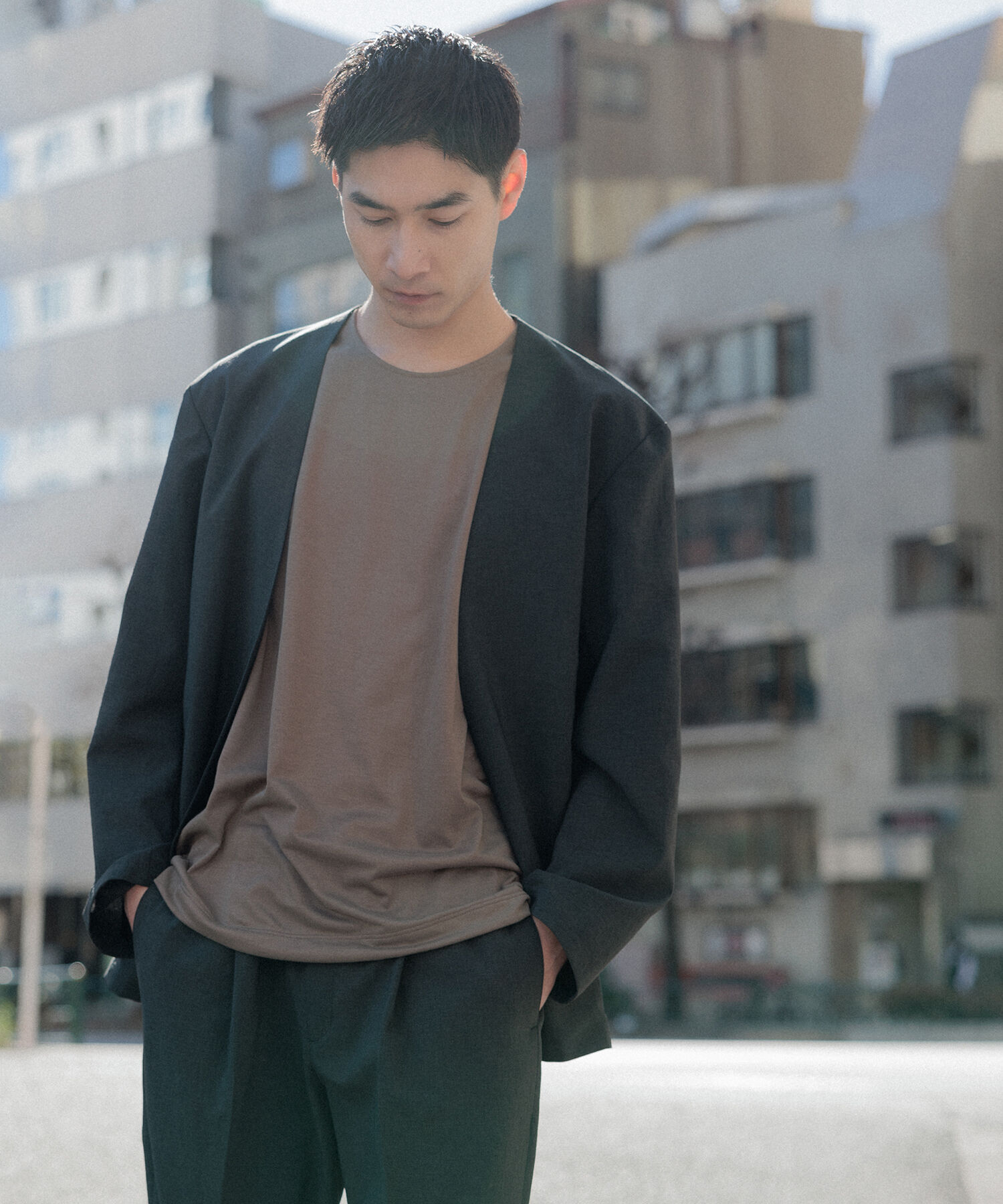 ADAM ET ROPE'「2点セット【RIRANCHA / リランチェ】セットアップ / ノーカラージャケット＆イージーパンツ / イージーケア」|スーツ|