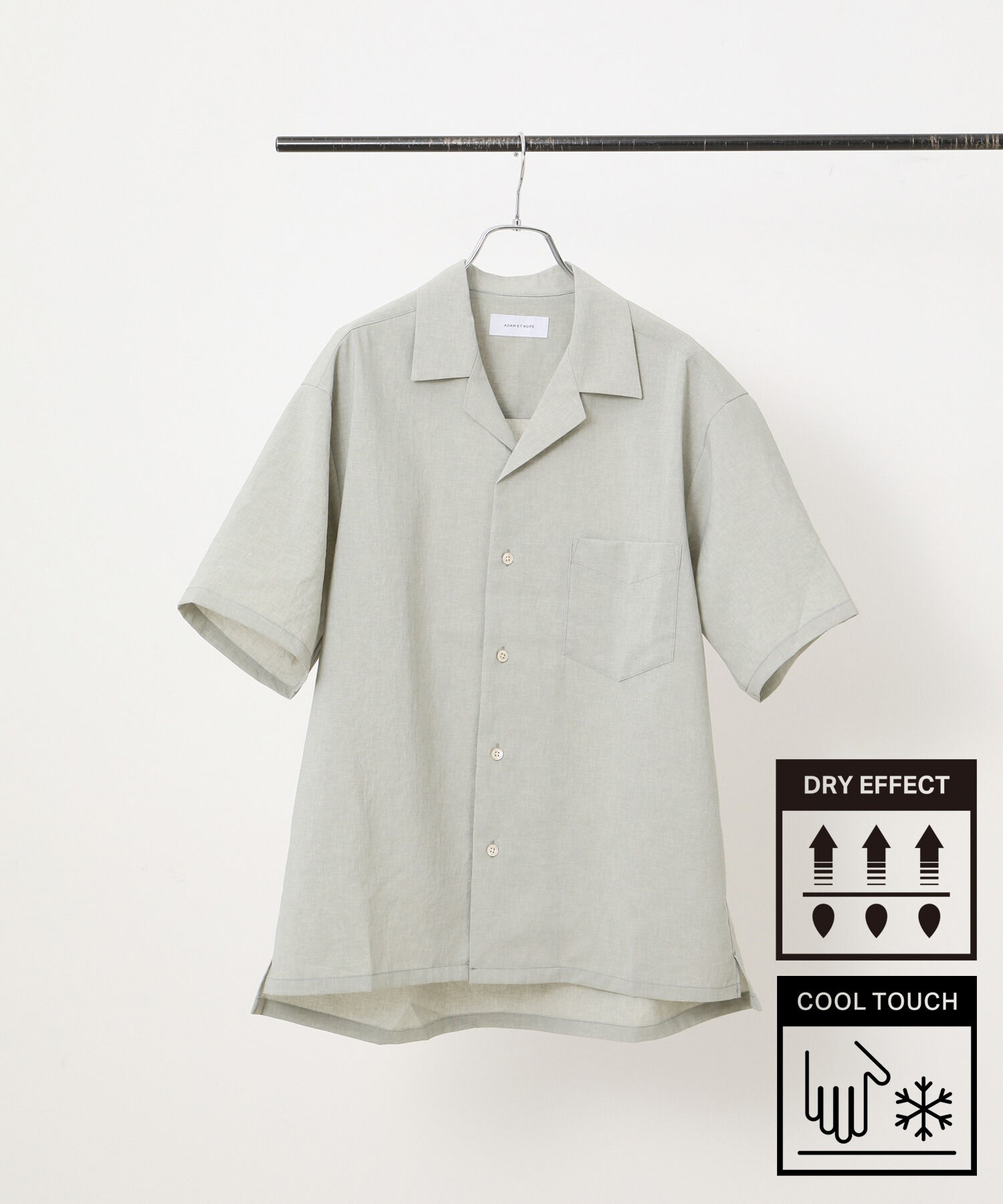 ADAM ET ROPE'「《接触冷感・吸水速乾・イージーケア》 ショートスリーブ オープンカラーシャツ / ユニセックス」|シャツ・ブラウス|ライトグリーン(33)