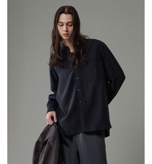 ADAM ET ROPE'「リラックス ドレープ レーヨン バンドカラーシャツ  / ロングシーズン着用可能」|シャツ・ブラウス|