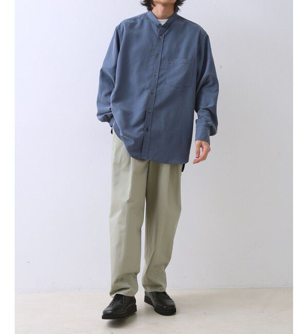 ADAM ET ROPE'「リラックス ドレープ レーヨン バンドカラーシャツ  / ロングシーズン着用可能」|シャツ・ブラウス|