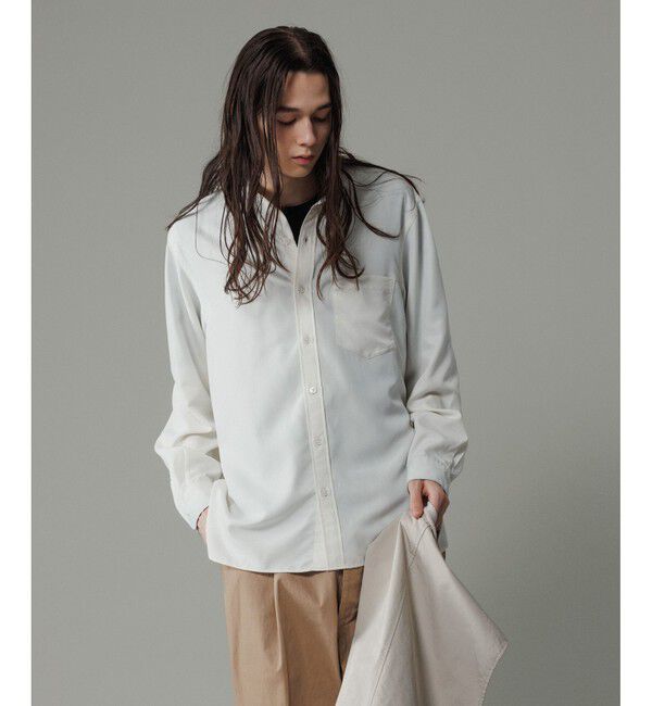 ADAM ET ROPE'「リラックス ドレープ レーヨン バンドカラーシャツ  / ロングシーズン着用可能」|シャツ・ブラウス|