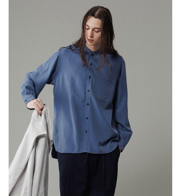 ADAM ET ROPE'「リラックス ドレープ レーヨン バンドカラーシャツ  / ロングシーズン着用可能」|シャツ・ブラウス|
