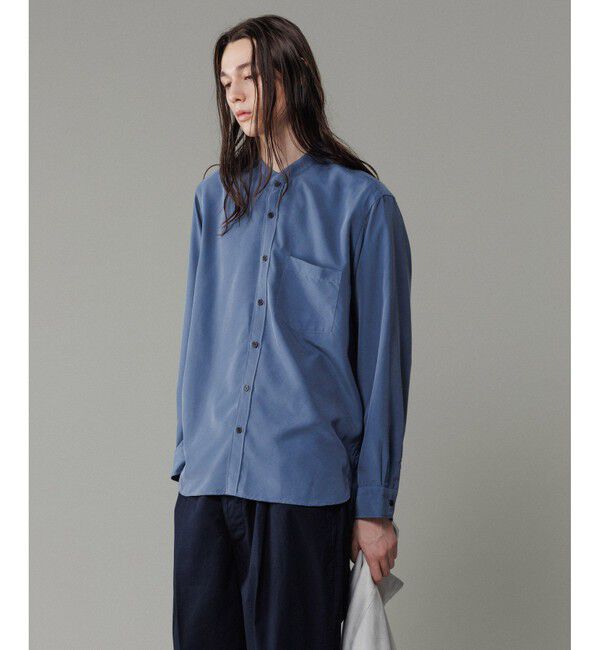 ADAM ET ROPE'「リラックス ドレープ レーヨン バンドカラーシャツ  / ロングシーズン着用可能」|シャツ・ブラウス|ブルー系(46)