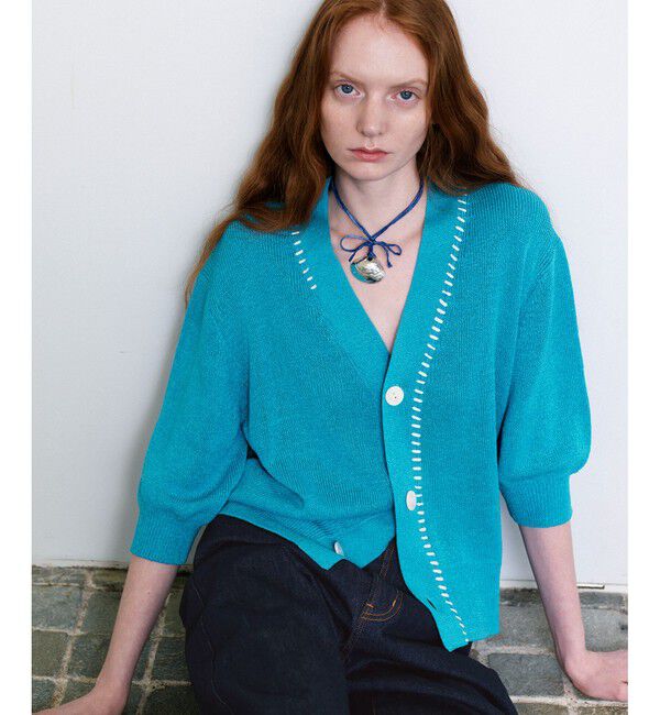 ADAM ET ROPE'「ペーパーシルクMIXカーディガン」|カーディガン|ターコイズ(49)