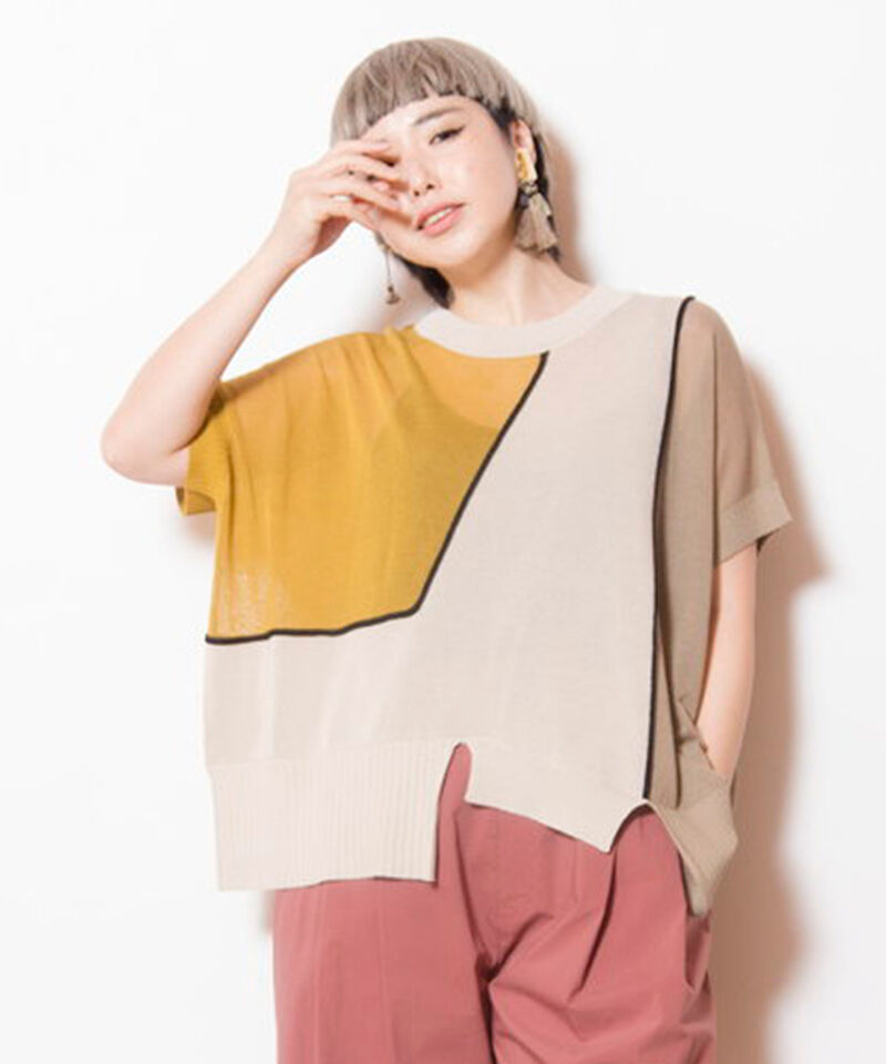  「ライン切替ニットプルオーバー」|ニット・セーター|BEIGE