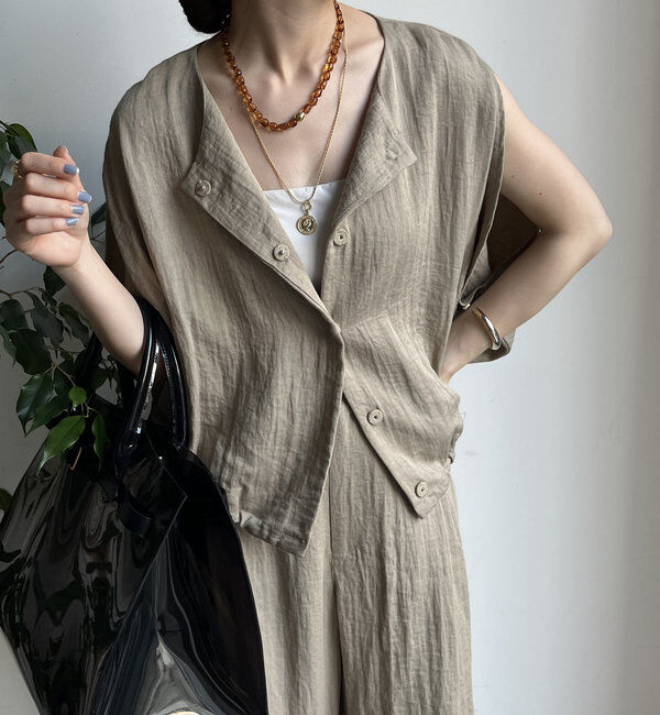 「【WEB限定】リネンライクジレ」|ベスト・ジレ|ベージュ