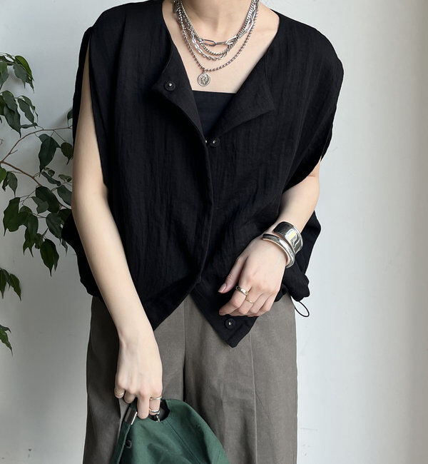  「【WEB限定】リネンライクジレ」|ベスト・ジレ|ブラック
