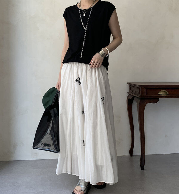  「【WEB限定】インド綿刺繍フレアスカート」|スカート|