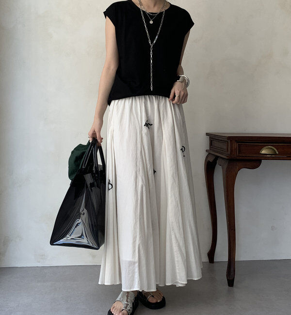  「【WEB限定】インド綿刺繍フレアスカート」|スカート|