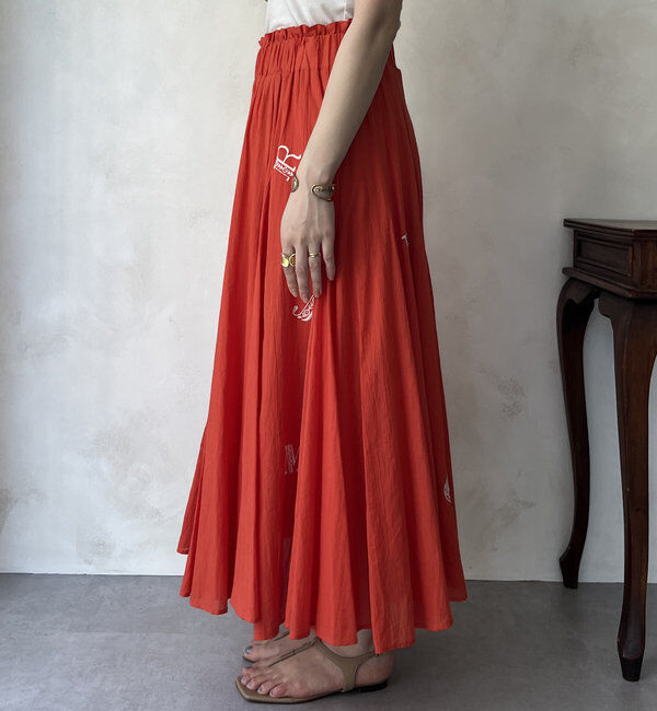  「【WEB限定】インド綿刺繍フレアスカート」|スカート|