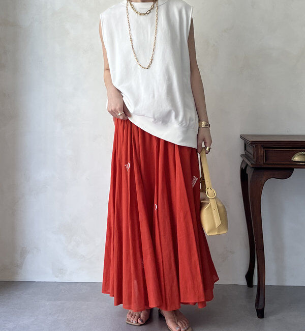  「【WEB限定】インド綿刺繍フレアスカート」|スカート|