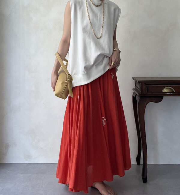  「【WEB限定】インド綿刺繍フレアスカート」|スカート|