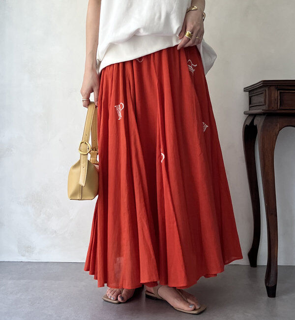  「【WEB限定】インド綿刺繍フレアスカート」|スカート|