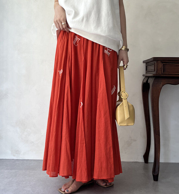  「【WEB限定】インド綿刺繍フレアスカート」|スカート|