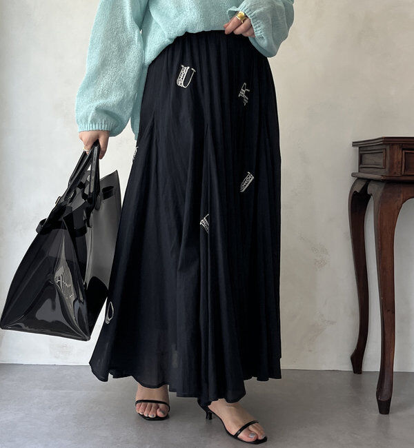  「【WEB限定】インド綿刺繍フレアスカート」|スカート|