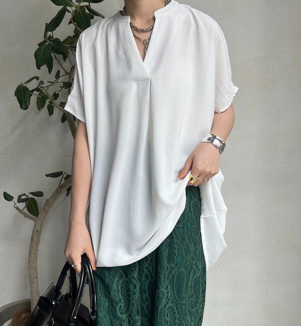  「【WEB限定】ライトジョーゼットスキッパーギャザーチュニック」|シャツ・ブラウス|オフホワイト