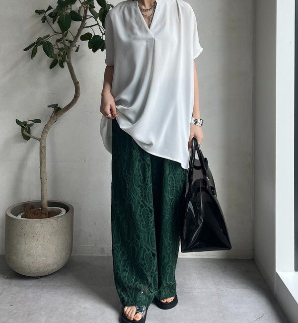  「【WEB限定】ライトジョーゼットスキッパーギャザーチュニック」|シャツ・ブラウス|