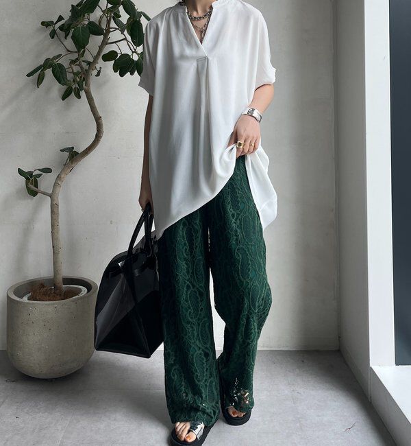  「【WEB限定】ライトジョーゼットスキッパーギャザーチュニック」|シャツ・ブラウス|