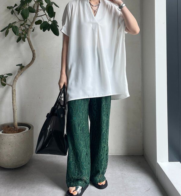  「【WEB限定】ライトジョーゼットスキッパーギャザーチュニック」|シャツ・ブラウス|