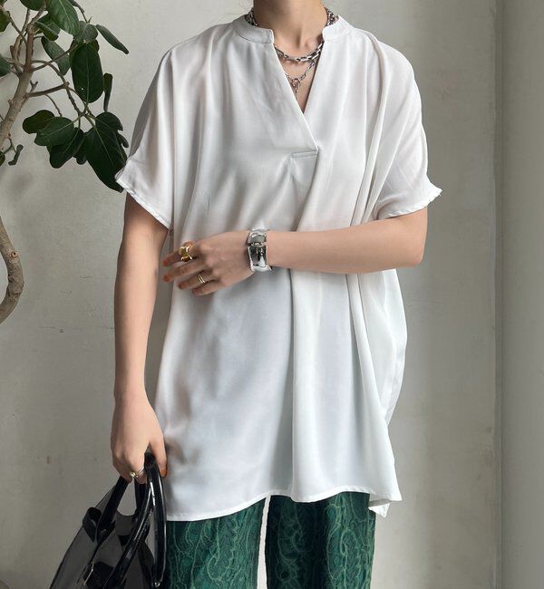  「【WEB限定】ライトジョーゼットスキッパーギャザーチュニック」|シャツ・ブラウス|