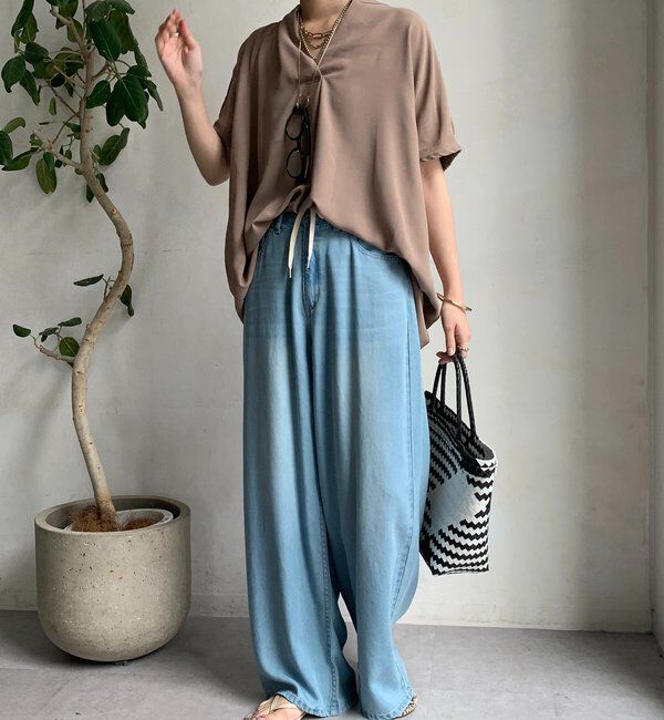  「【WEB限定】ライトジョーゼットスキッパーギャザーチュニック」|シャツ・ブラウス|