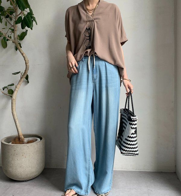  「【WEB限定】ライトジョーゼットスキッパーギャザーチュニック」|シャツ・ブラウス|